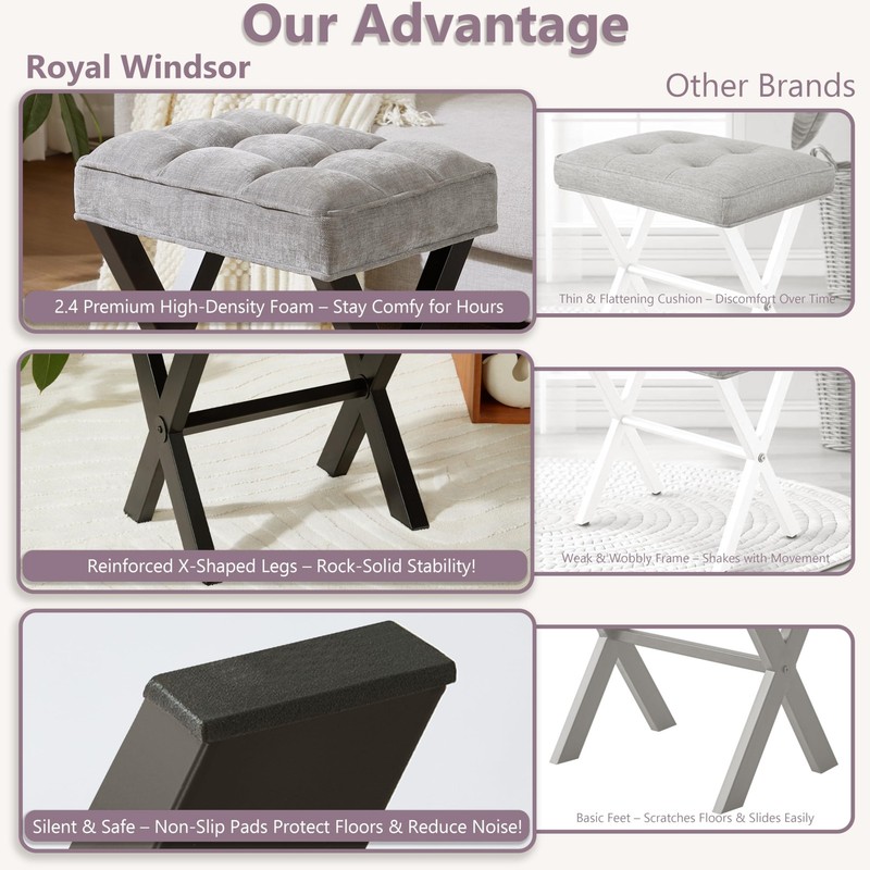 Vanity Stool,Square Ottoman Stool Foot Rest,Upholstered Vanity Chair Foot Sto... gallery