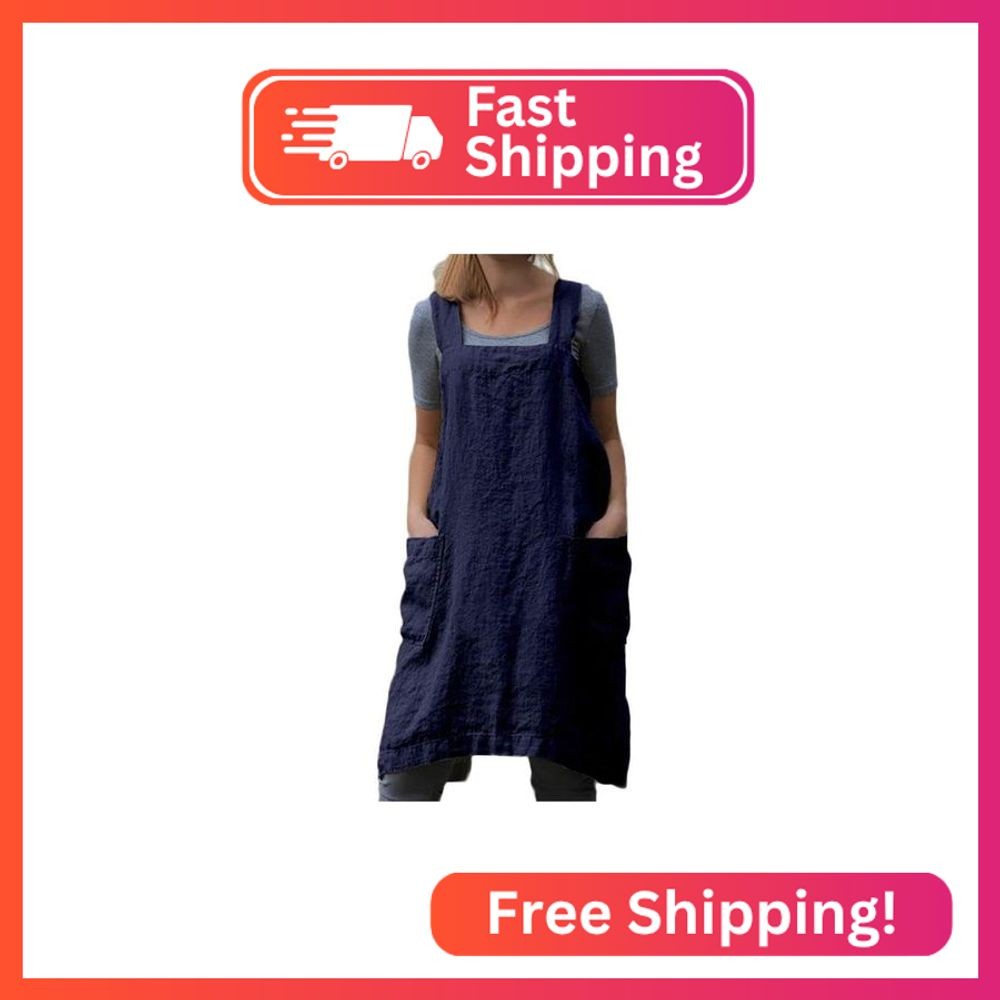 TBA Cotton Linen Apron Cross Back Apron for Women with Big Pockets Square Pinafo gallery