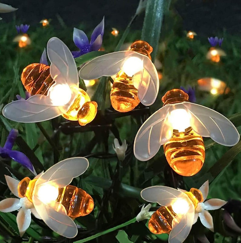 60 LED Solar Powered Bee String Lights Outdoor Yard Garden Decor Waterproof Lamp gallery