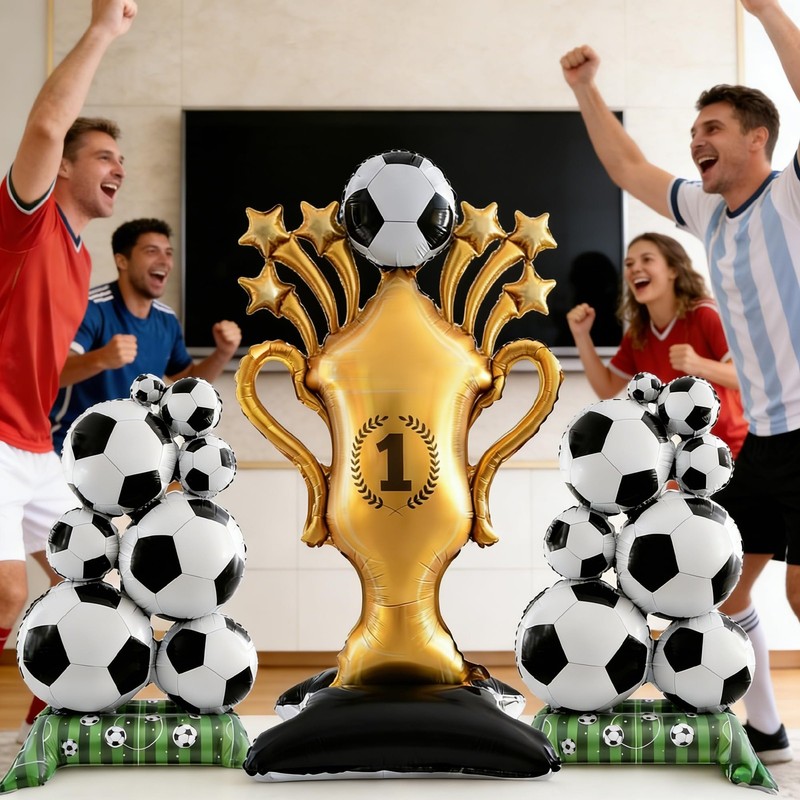 Soccer Ball Balloons & Trophy Set 32.5 inches x 59 inches, Black, White, Gold gallery