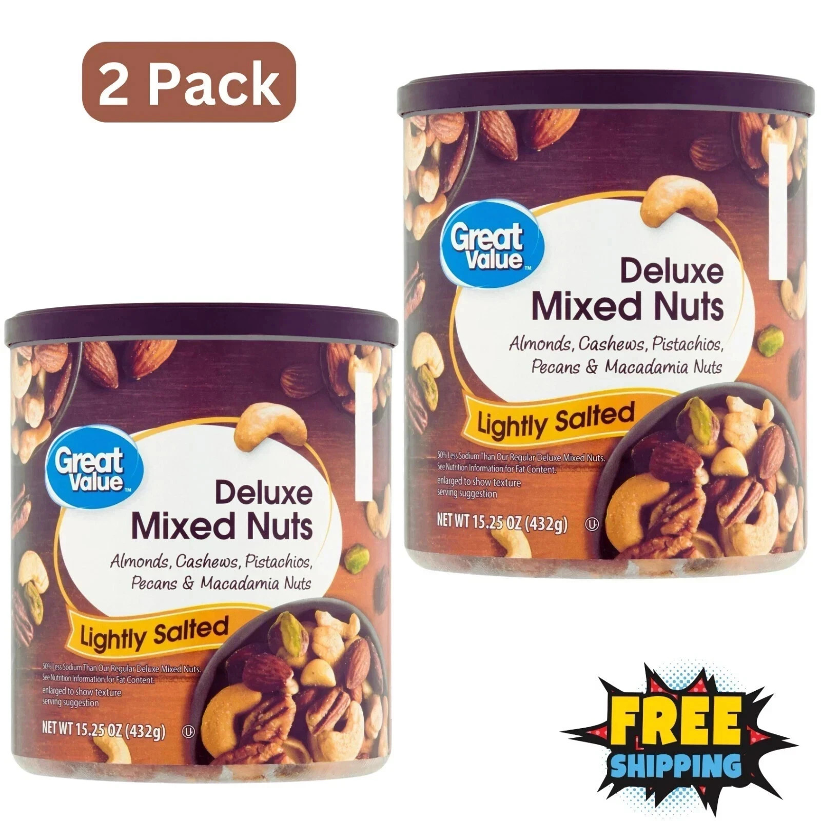 Great Value Lightly Salted, Deluxe Mixed Nuts, 15.25 oz 2 PACK gallery