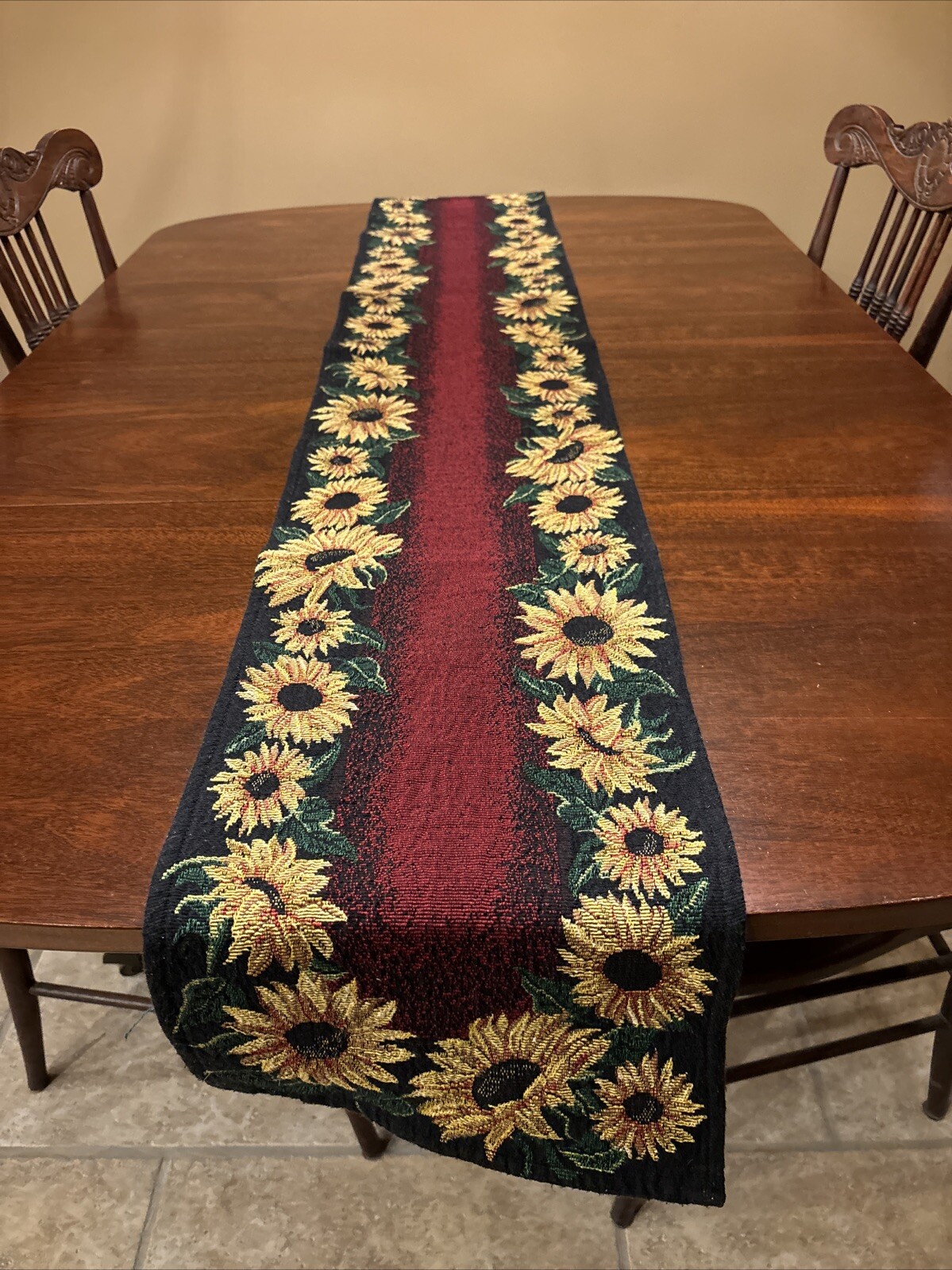 🍂🍂🍂 12” x 70" Fall Autumn Tapestry Sunflower Table Runner ~ Beautiful 🍂🍂🍂 gallery