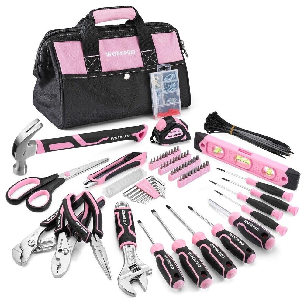 WORKPRO Pink Tool Set 277PC Apartment Essentials Hand Tool Bag Set with 13''Bag gallery