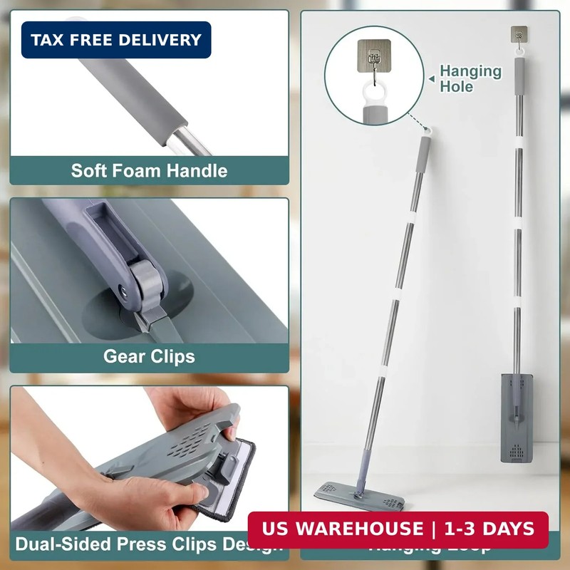 Flat Mop with 3 Pads, Microfiber Mops for Floor Cleaning Adjustable Handle 29-49 gallery