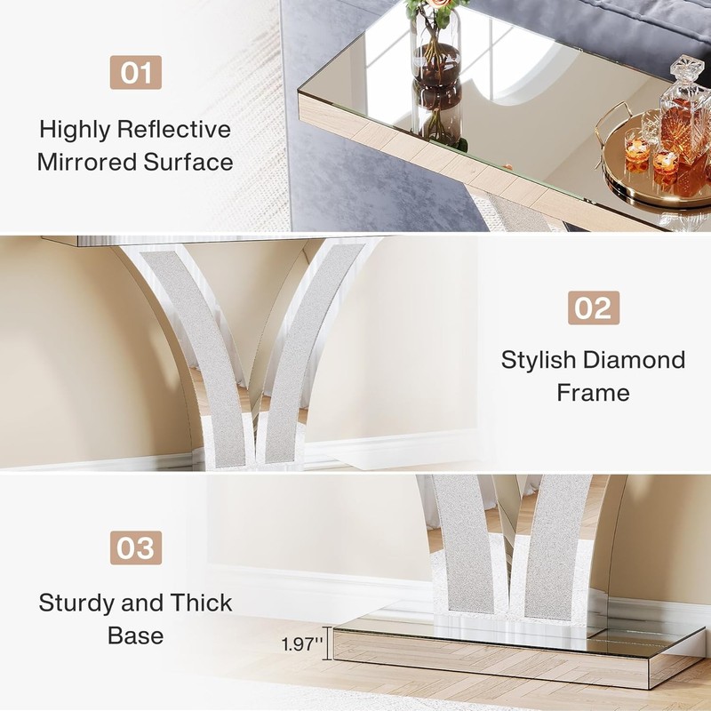 40"Sliver Mirrored Console Table, Modern Entryway Sofa Table with Crystal Frames gallery