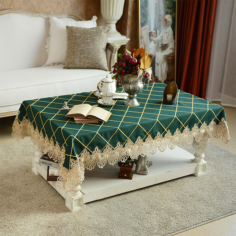 Plaid Fabric Tablecloth Rectangle Square Lace Party Dining TV Coffee Table Cover gallery