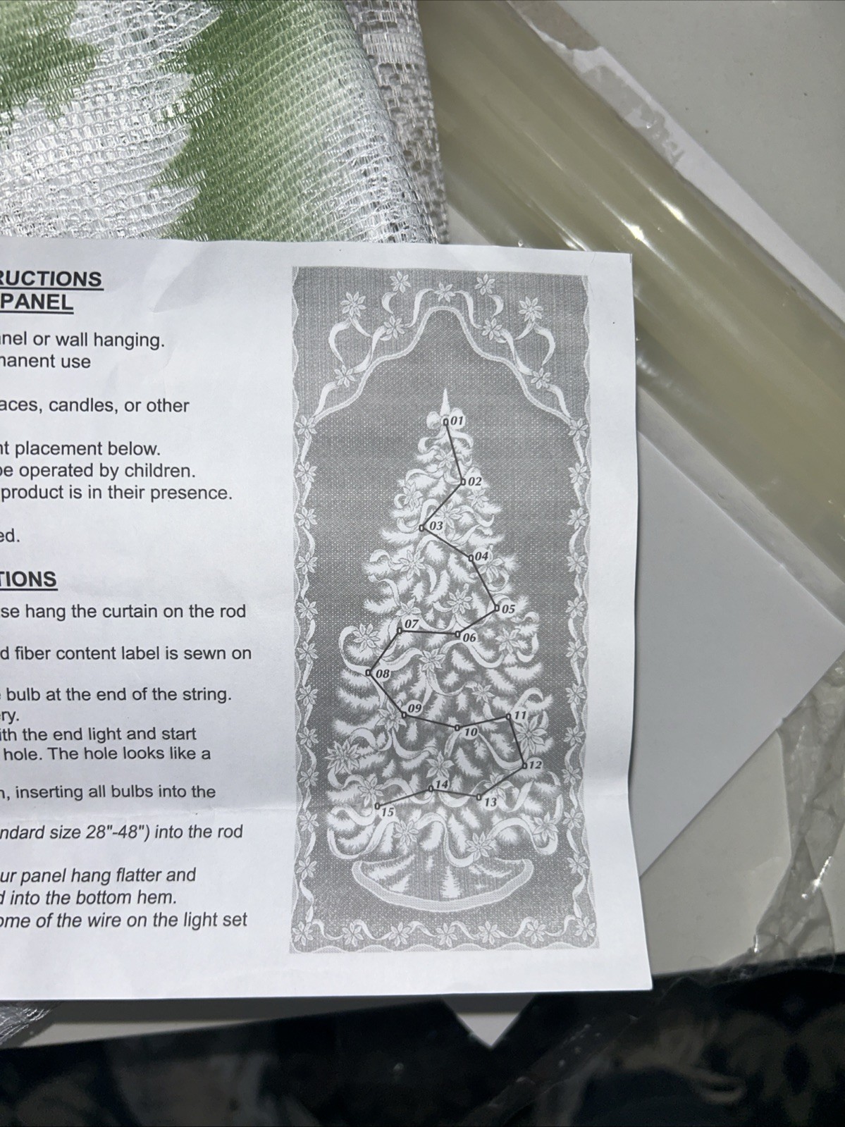 Christmas Tree Lace Curtain Panel 40" x 84" Quaker Lace 20 Light Kit Included gallery