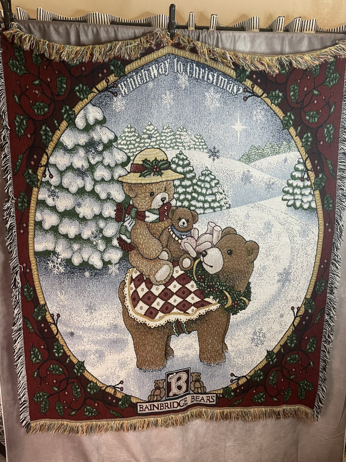 Bainbridge Bears “Which Way To Christmas”Throw Blanket 50”x59” Afghan Tapestry gallery
