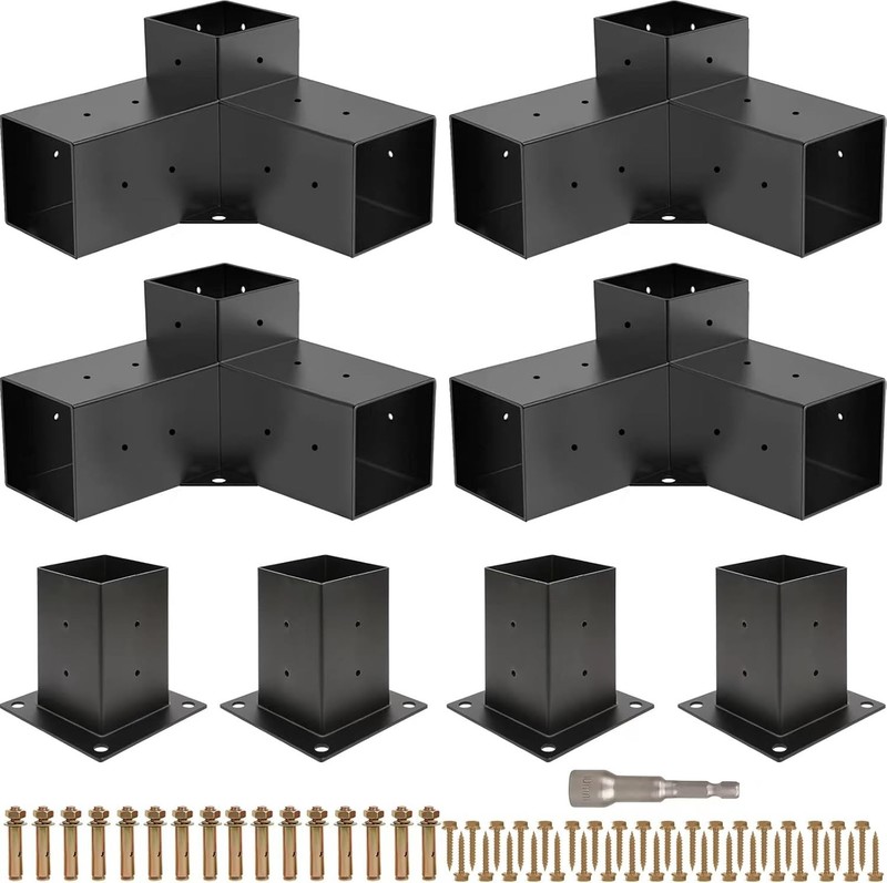 DIY Pergola Post Base Kit - 4pc Brackets/- gallery