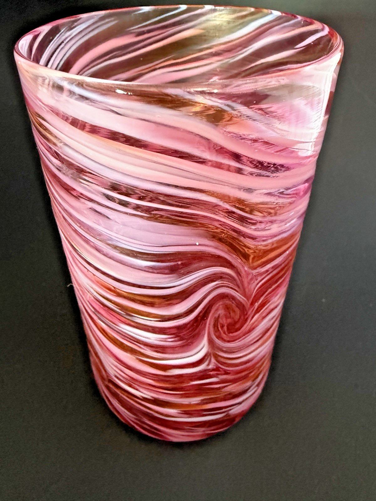 Cory Ballis Hand blown Glass Cyclone Pink Tumbler Drinking Glass 5 1/2" Tall gallery
