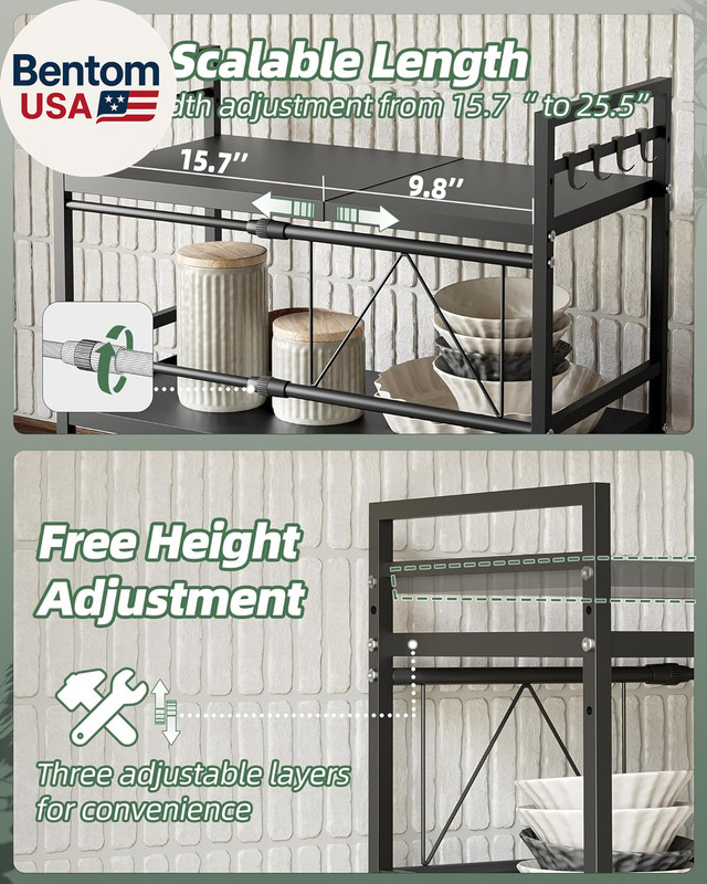 Expandable Microwave Stand,2 Tier Metal Kitchen Countertop Organizer Shelves wit gallery
