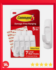 3M Command 7 Large Wall Utility Hooks & 12 Strips Holds 5lb Damage-Free Hangers
