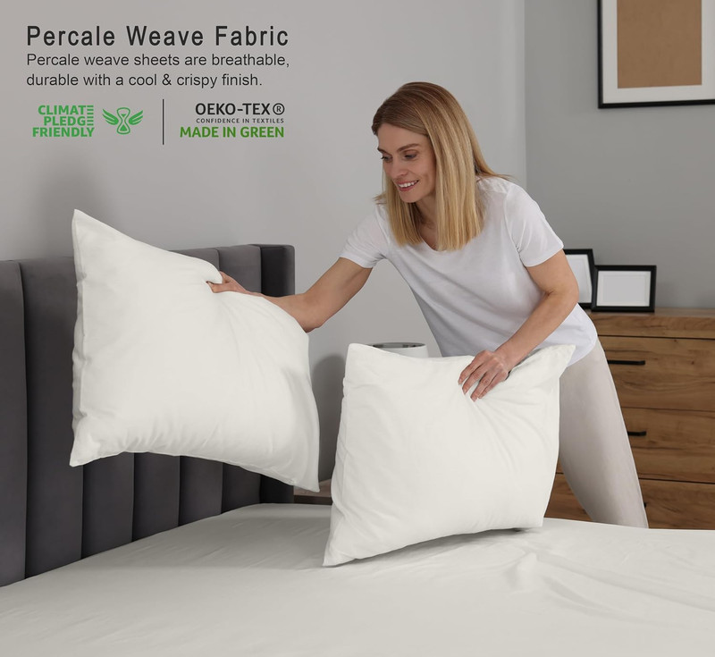 Crisp 100% Cotton Queen Sheets Set - Cooling, Soft, Deep Pocket, Ivory gallery