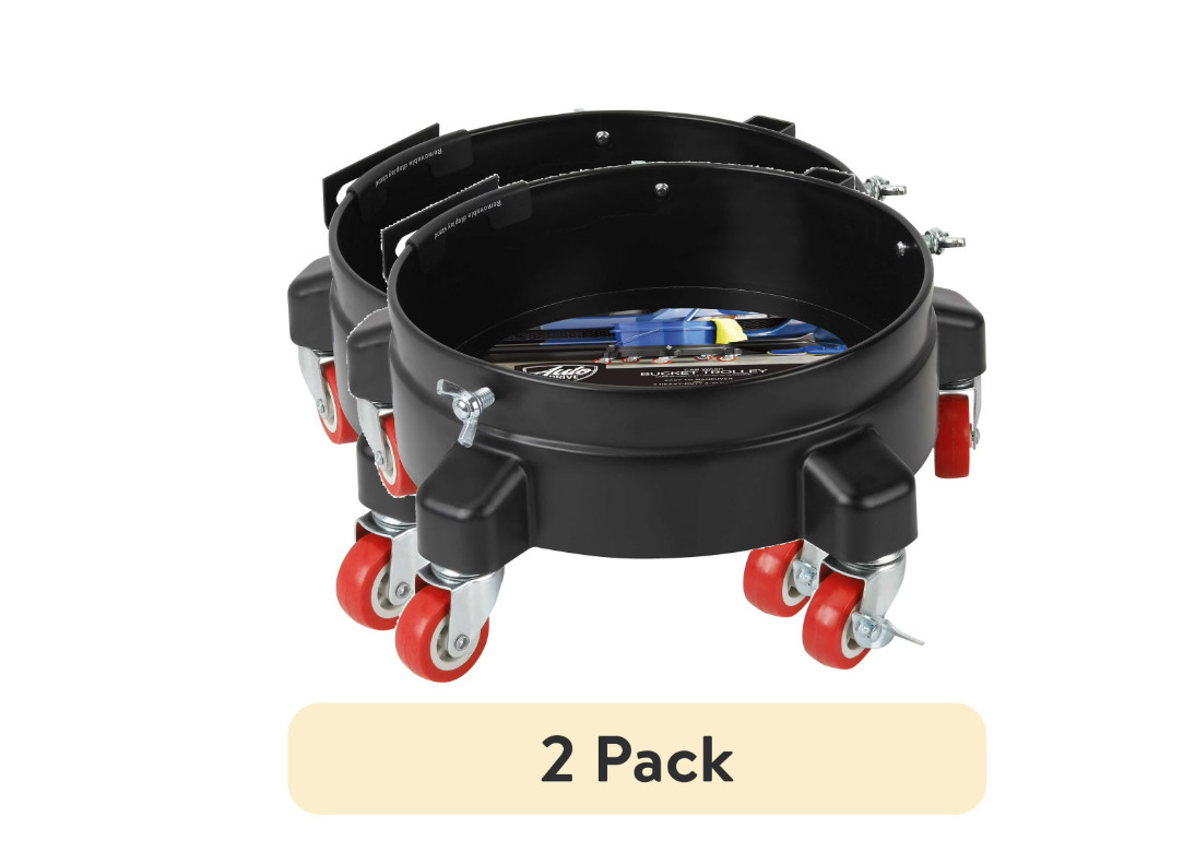 (2 pack) Auto Drive 12-inch Heavy Duty Plastic Garage Bucket Dolly, 5 Wheel with gallery