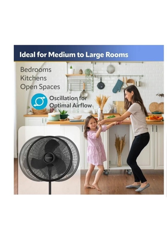 Lasko 16" Oscillating Adjustable Pedestal Fan with 3-Speeds, S16500, Black, 18" gallery
