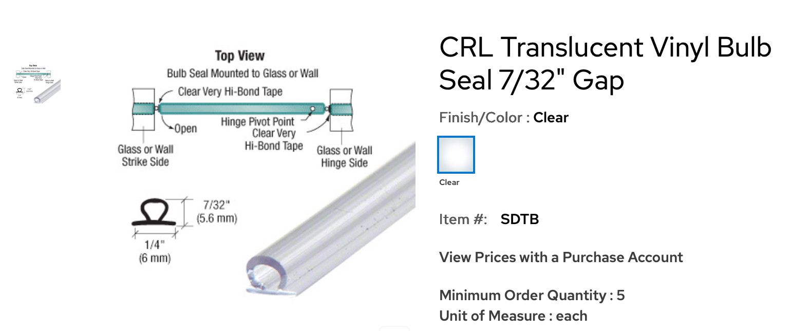 CRL Translucent Vinyl Bulb Seal 7/32" Gap - 98 in Long - 25 in a tube gallery