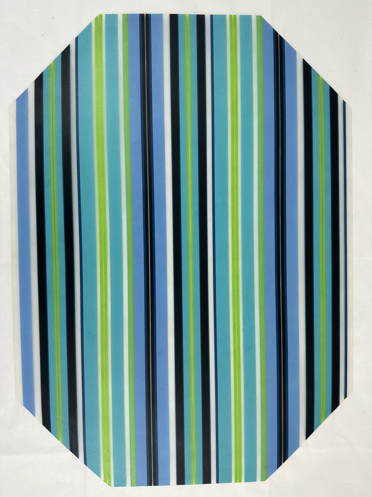 Vtg Octagonal Striped Placemat Flexible Plastic Green Pink Blue Orange Set 4 gallery