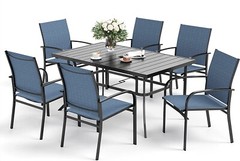 PHI VILLA 7 Piece Patio Dining Set Outdoor Metal Table with Umbrella Hole