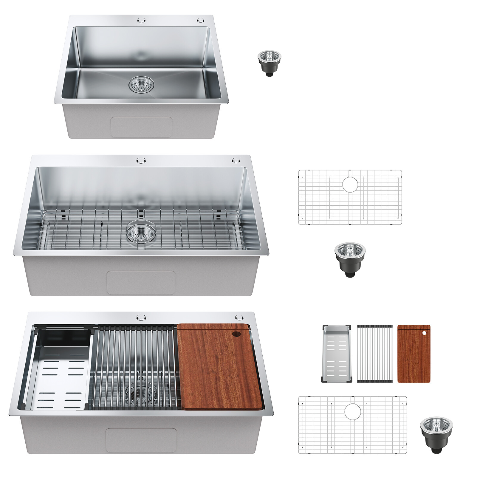 VEVOR 25" / 33" Drop In Kitchen Sink Top Mount Single Bowl Stainless Steel gallery