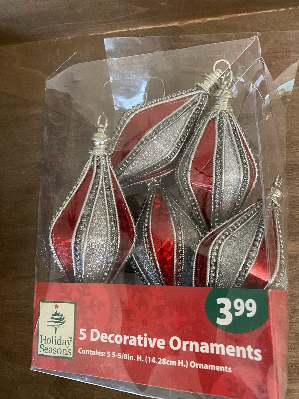 5 DECORATIONS CHRISTMAS SILVER & RED TEARDROP ORNAMENTS HOLIDAY SEASONS HANGING gallery