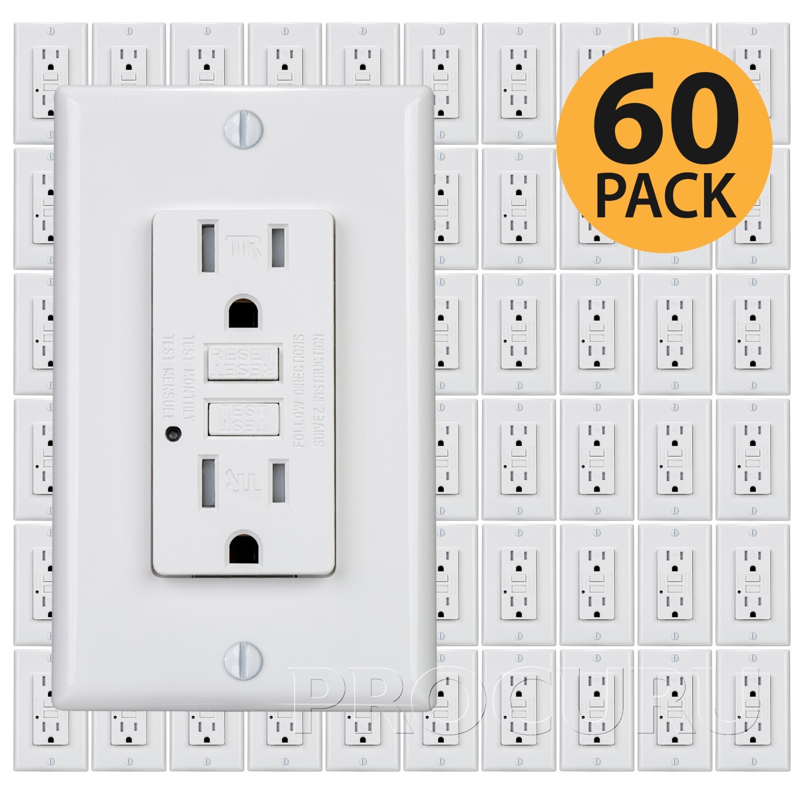 60-Pack GFCI 15A Tamper Resistant, Self Testing Receptacle Outlet with Covers gallery