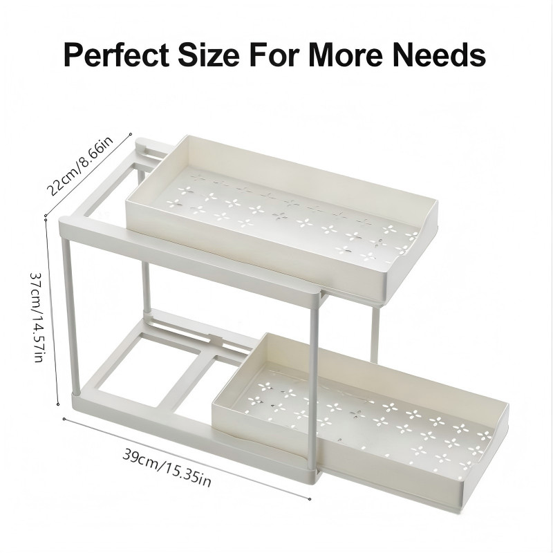 2Pcs White 2-Tier Pull Out Storage Shelf Kitchen Bathroom Counter Organizer gallery