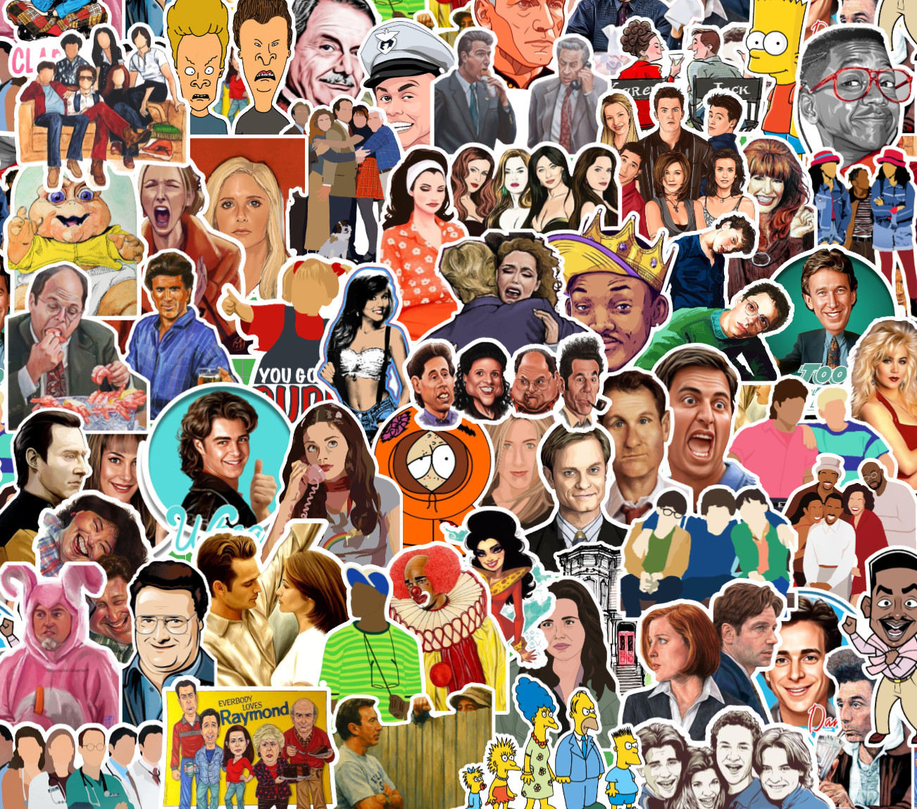 25/50 90's TV Show Sticker Pack-Matte Vinyl- Friends Seinfeld Simpsons gallery