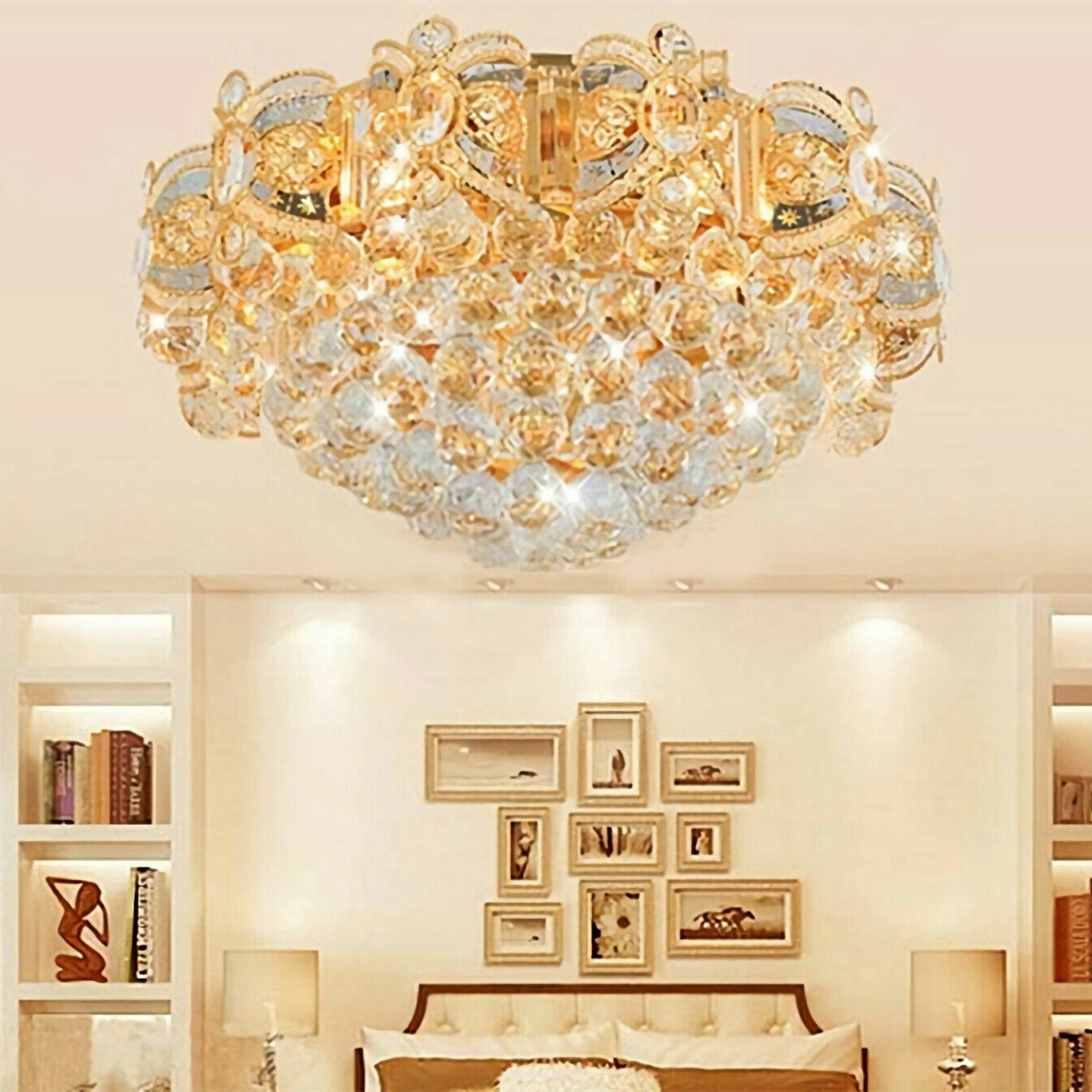 Modern K9 Crystal Gold Chandelier Flush Mount LED Ceiling Lamp Light Fixture gallery