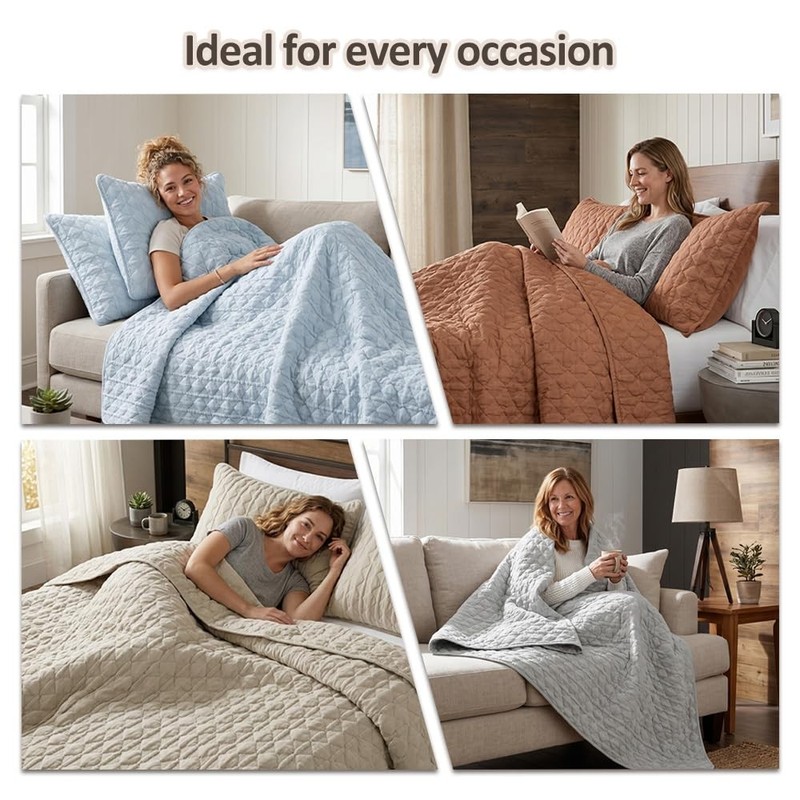 Beige Quilt Queen Size Bedding Sets with Pillow Shams, Lightweight Soft Bedsp... gallery