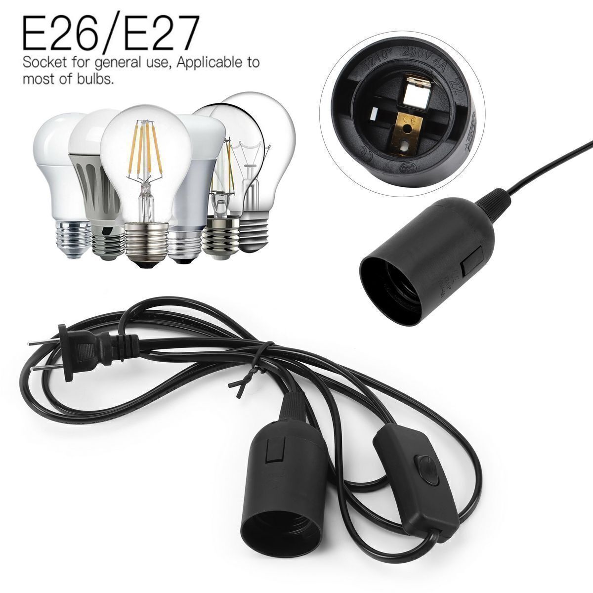 E26/E27 Extension Hanging Lantern Pendant Lamp Cord Light Bulbs Socket w/ Switch gallery