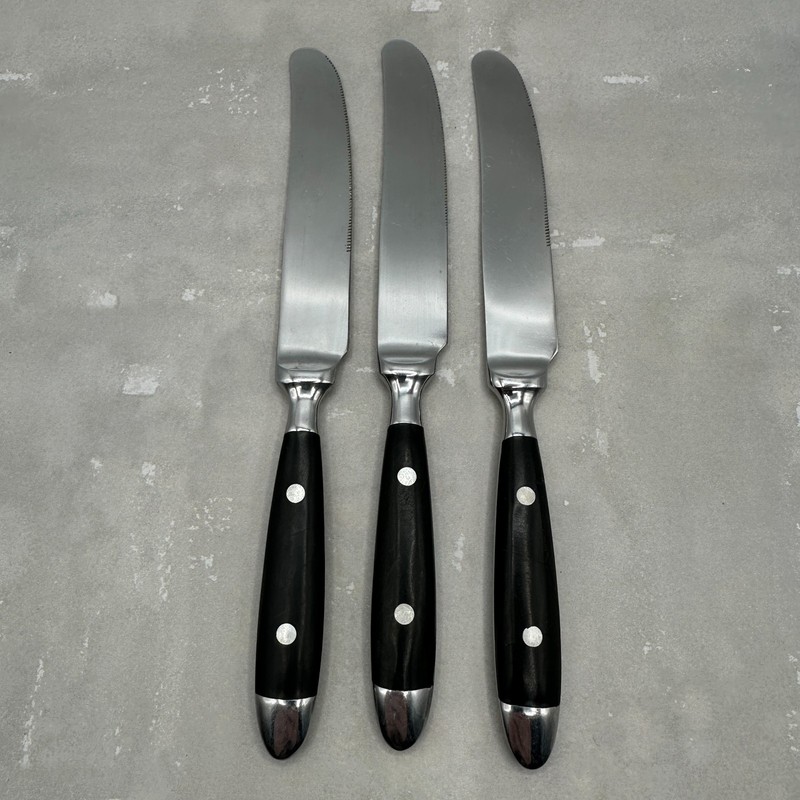 Black Handle Stainless Flatware Riveted Handle Choice Fork Spoon Knife Sets Vtg gallery