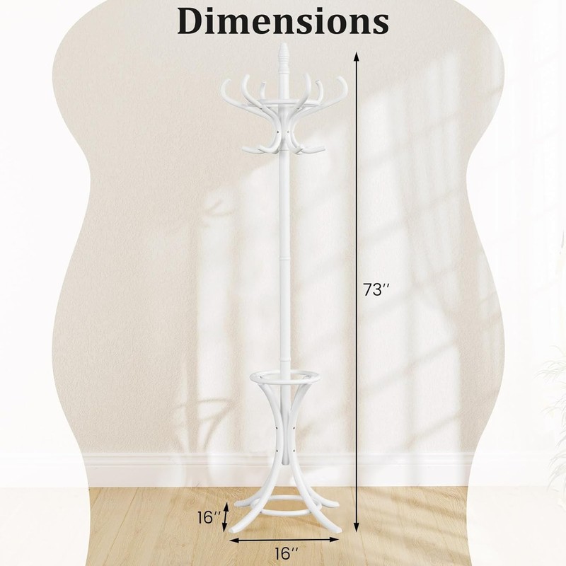 Wood Standing Hat Coat Rack with Umbrella Stand-Natural - Color: white gallery