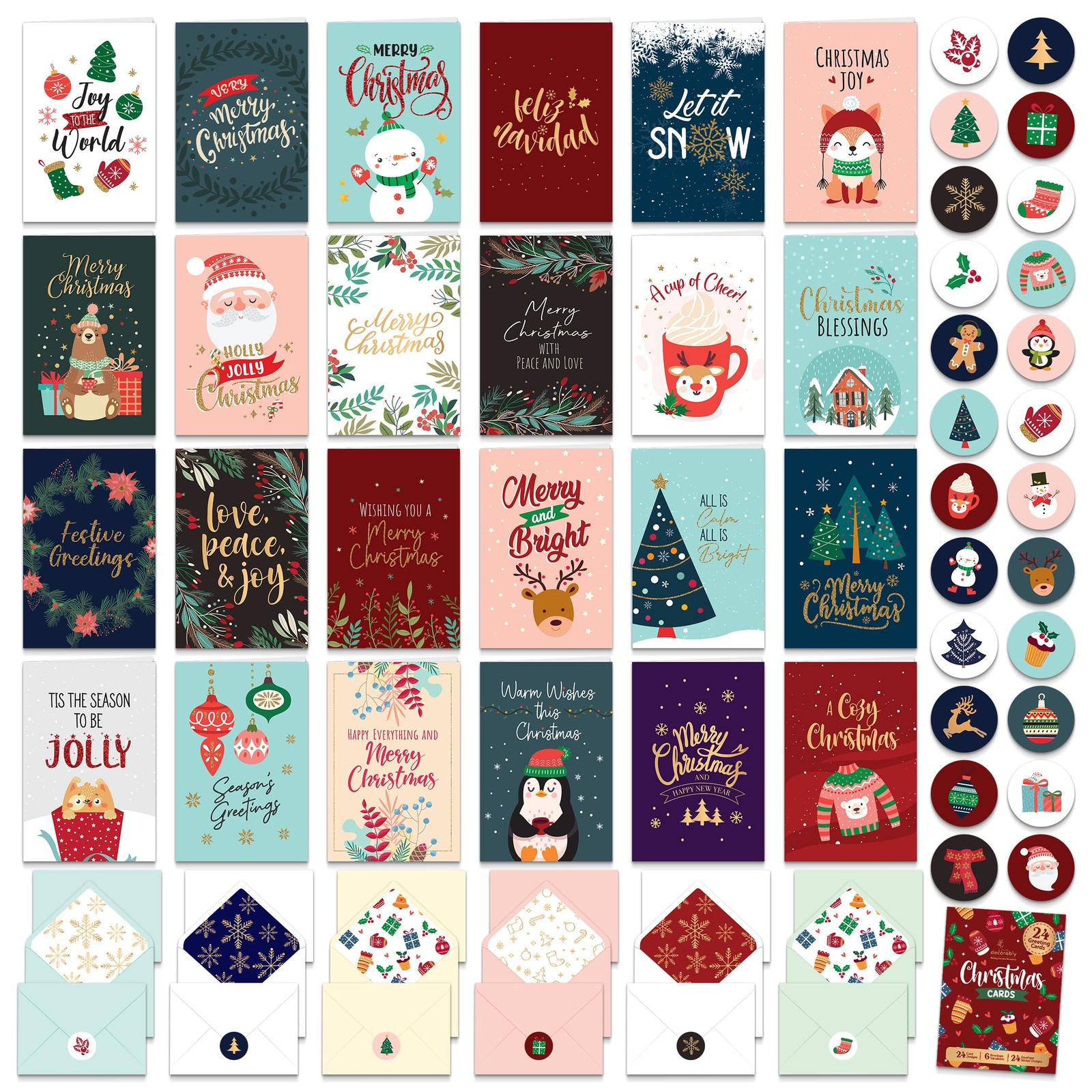 24 Pack Foiled & Glittery 6x4in Assorted Box Christmas Cards gallery