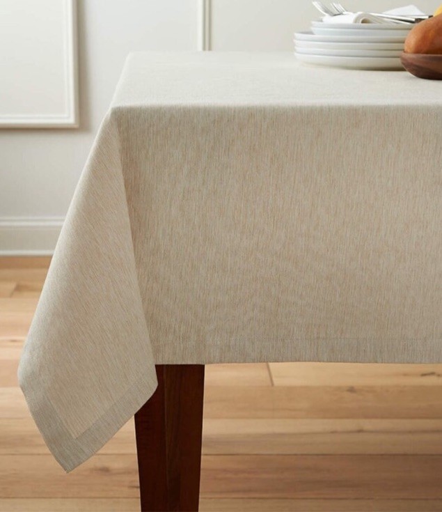Crate & Barrel Rectangle 60x144 Linden Ecru beige cotton blend Tablecloth EUC gallery