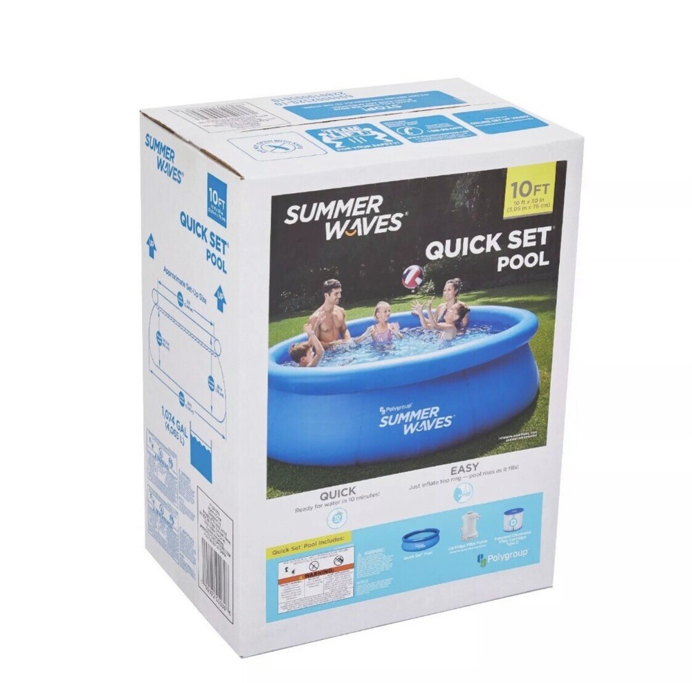 Summer Waves 10 ft 30 in Quick Set Inflatable Above Ground Pool w/ Filter Pump