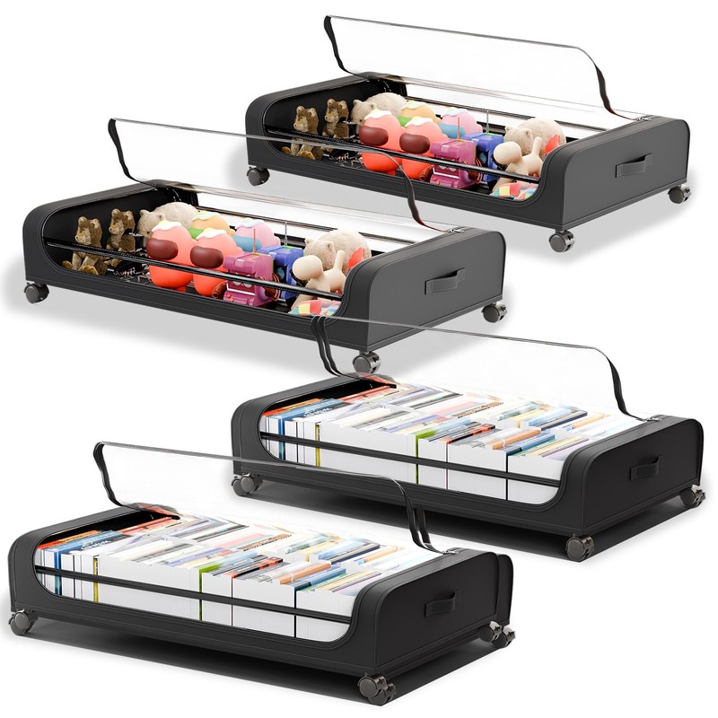 Rolling Under Bed Storage Bags 4 Pack Fabric Underbed Containers with Reinforced gallery