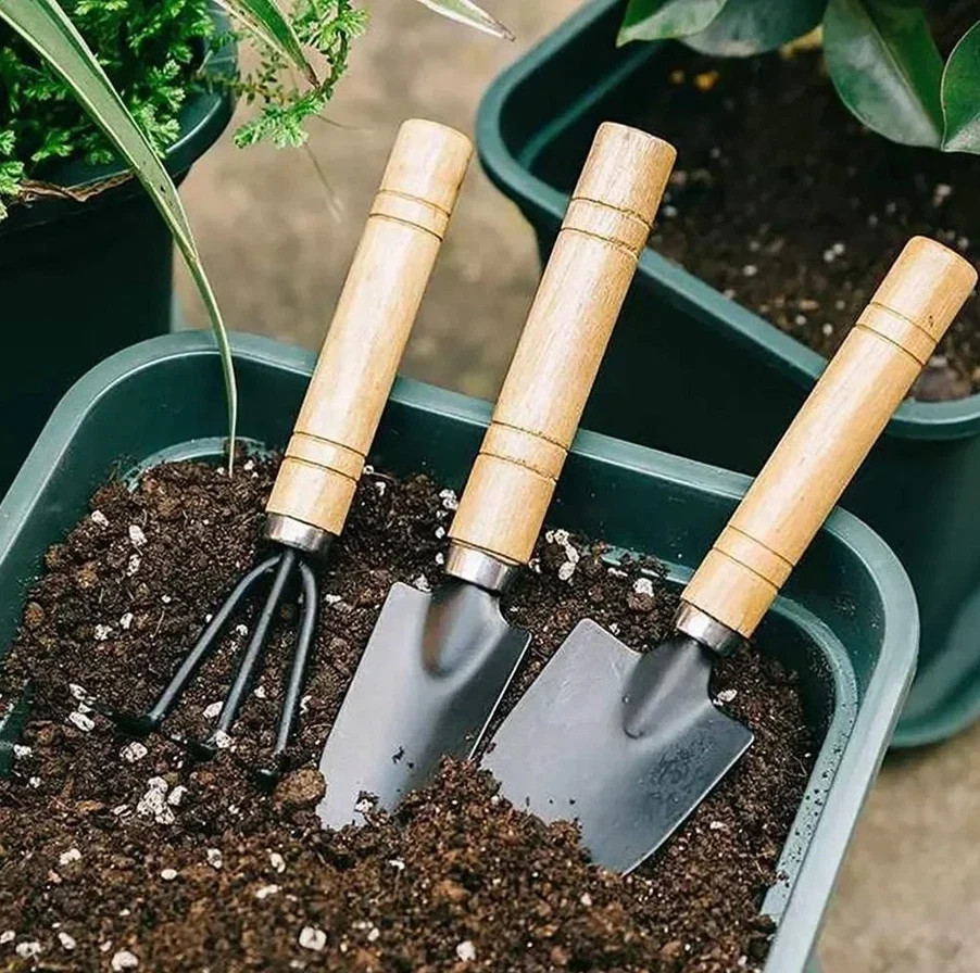 3Pcs Mini Garden Tool Set – Durable Wood & Metal Hand Tools for Plant Care - NEW gallery