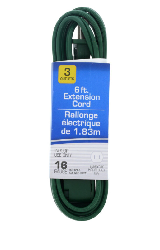 New 110v Household Indoor Use Only Extension Cord ~ Green 6 ft ~ FREE SHIPPING gallery