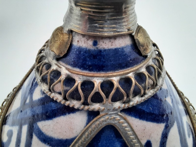 Moroccan Handmade Ceramic Tagine Pot Decorative Metal Blue Design 2-Piece 3.5" gallery