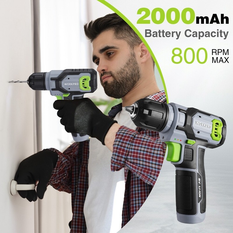 WORKPRO 8V Cordless Drill Driver Set 53pcs Bit Electric Drill 3/8" Keyless Chuck gallery