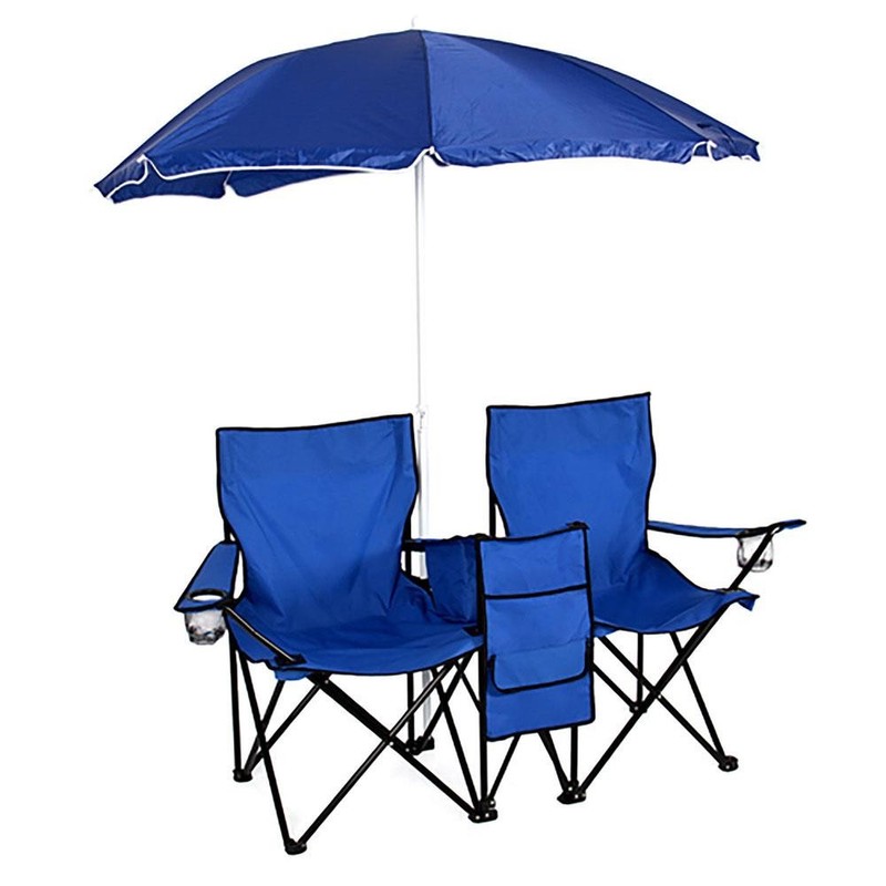 Foldable Picnic Beach Camping Double Chair+Umbrella Table Cooler Fishing Fold Up gallery