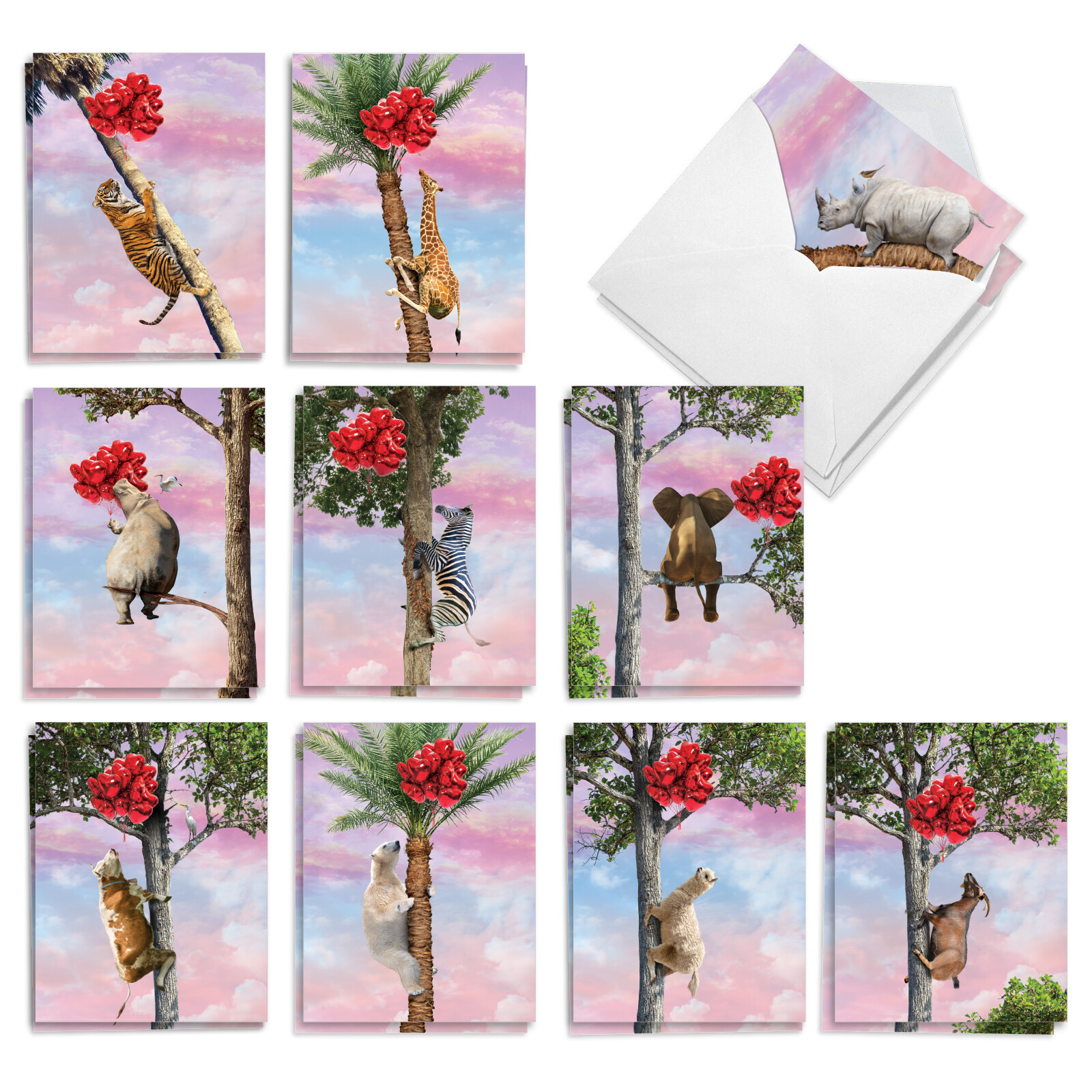 20 Asst'd Valentine's Day Cards Set 4x5.12" w/Envelope(10 Designs) Tree Animals gallery