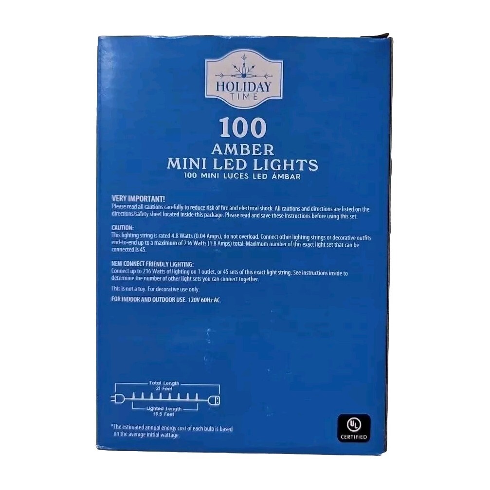 Holiday Time 100 Count Amber LED Mini Christmas Lights, with White Wire, 21 feet gallery