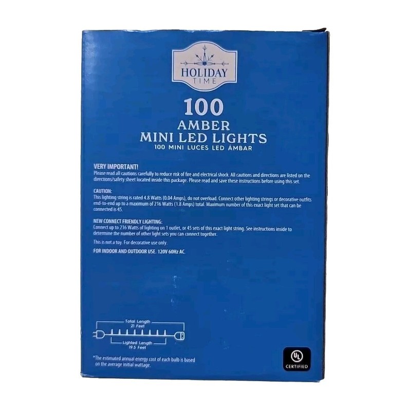 Holiday Time 100 Count Amber LED Mini Christmas Lights, with White Wire, 21 feet gallery