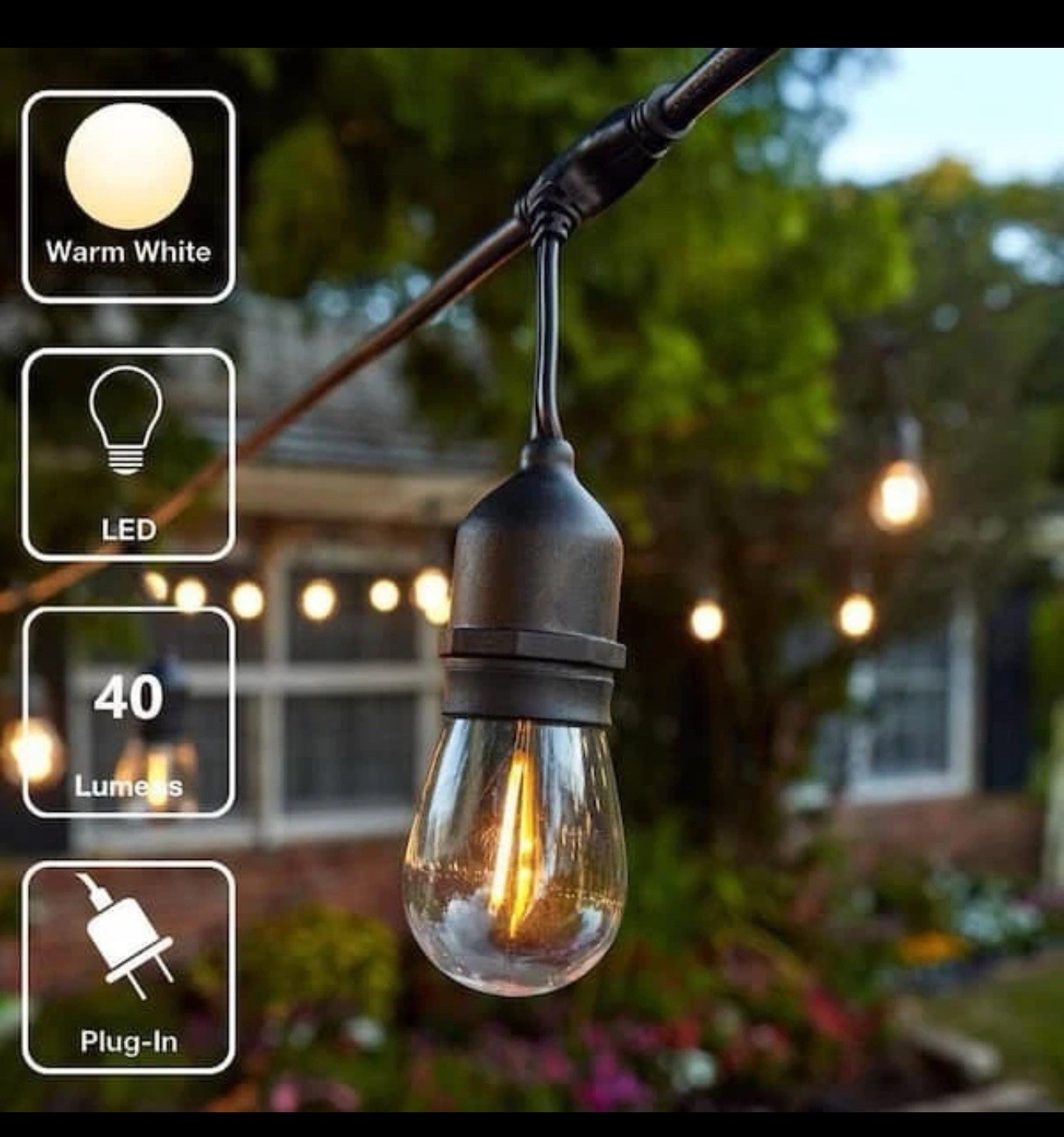 Hampton Bay 24-Light 48 ft. Indoor/Outdoor String Light with S14 Single Filament gallery