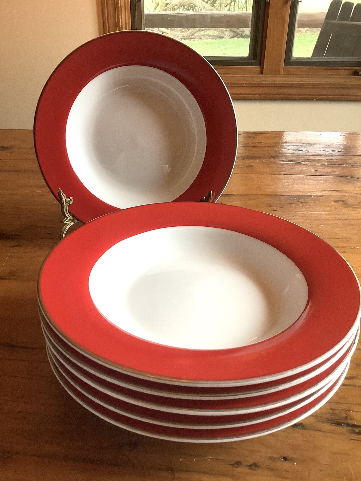 Target Traditional Holiday Red Gold rim 8 3/4” Bowls Set Of 6 New! gallery