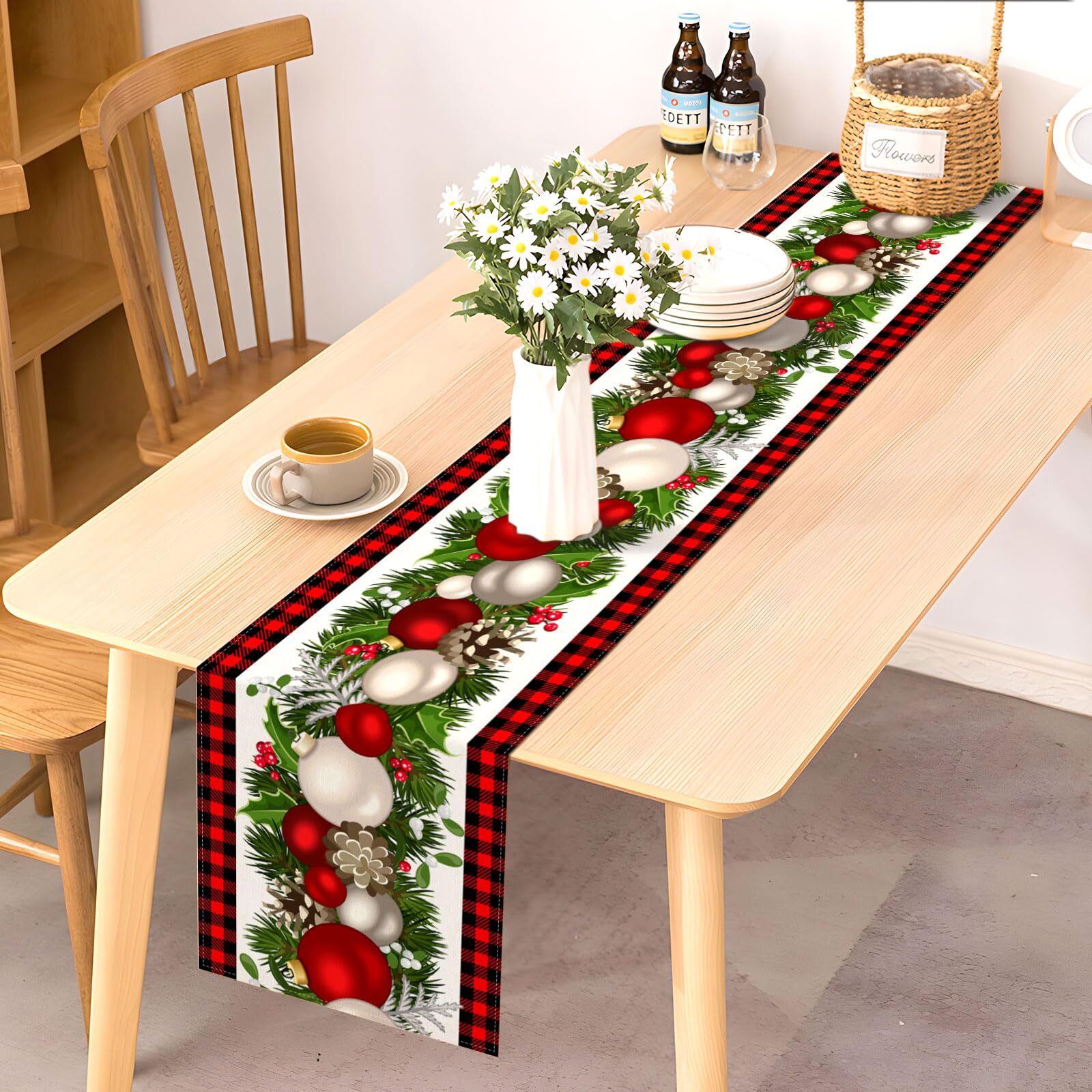 90 Inch Black and Red Buffalo Check Plaid Christmas Table Runner for Holiday gallery
