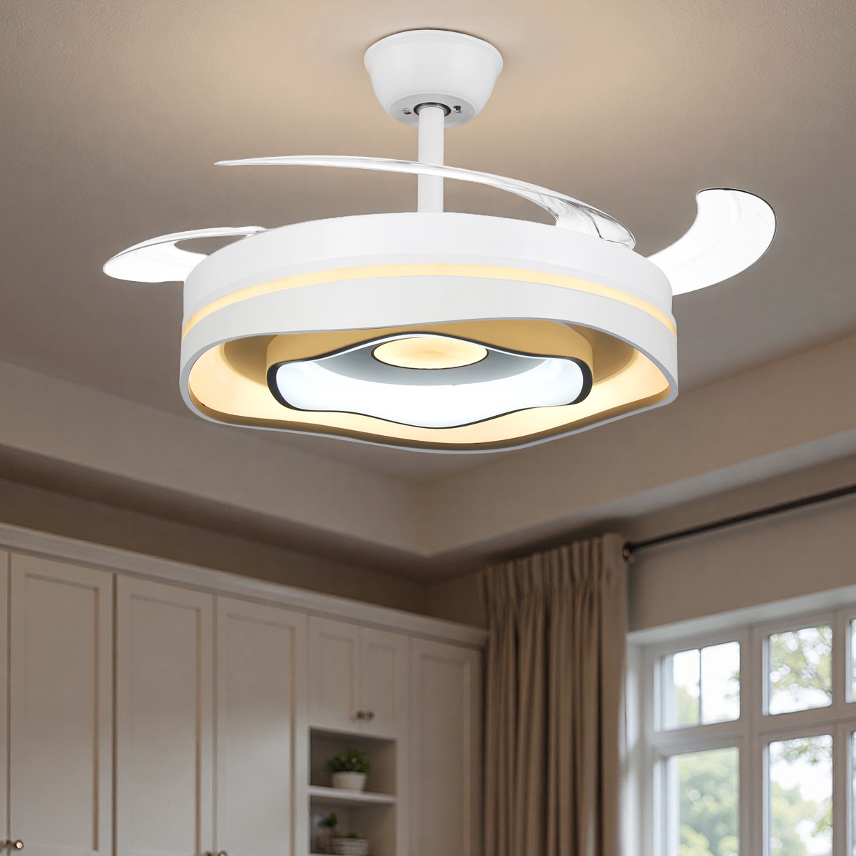42" Modern 3 Color Light Ceiling Fan w/ Light Remote Control Retractable Blades gallery