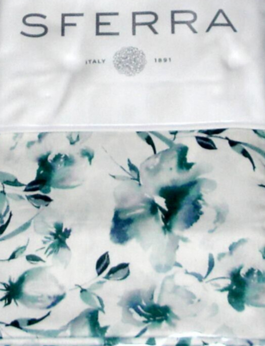 Sferra Duchesse Standard Sham Reversible Cadet Blue Florals on Cotton Sateen NEW gallery