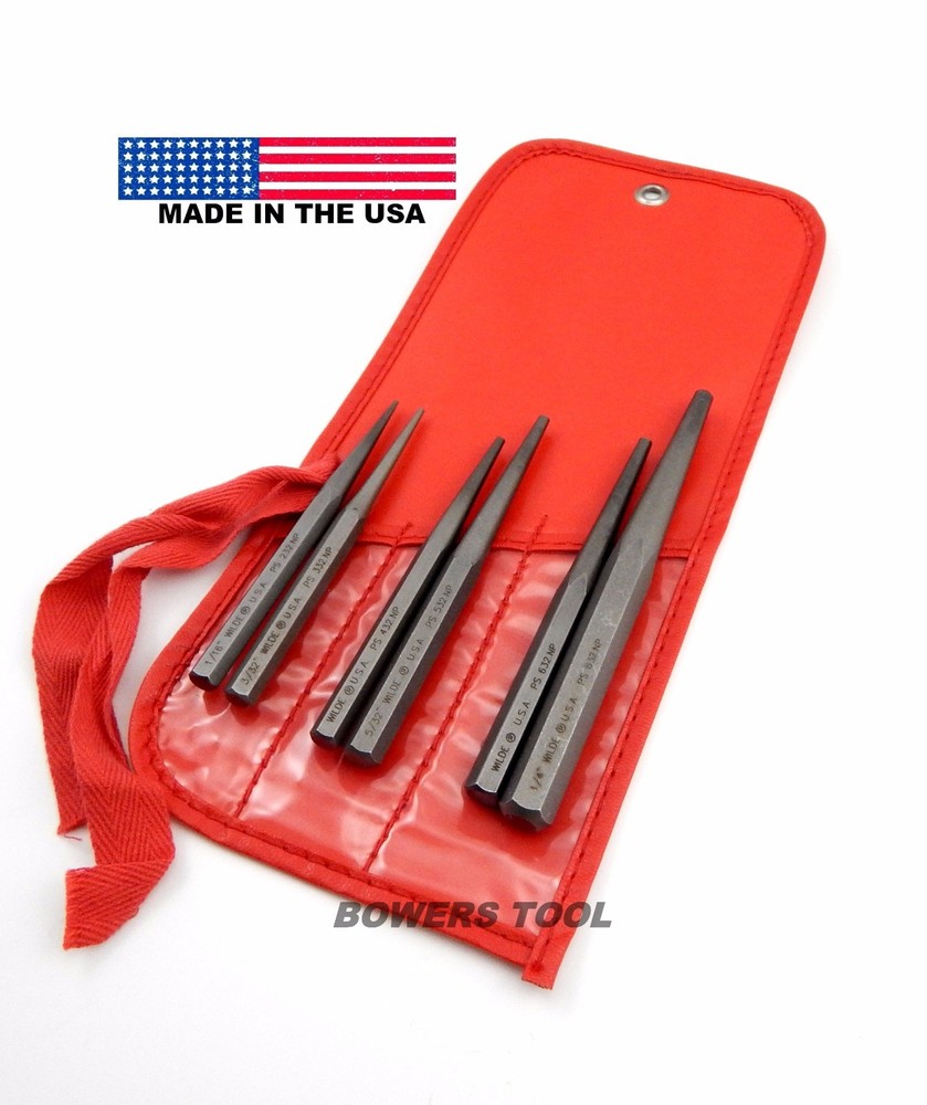 Wilde Tool 6pc Tapered Solid Drift Pin Punch Set 1/16 - 1/4in MADE IN USA